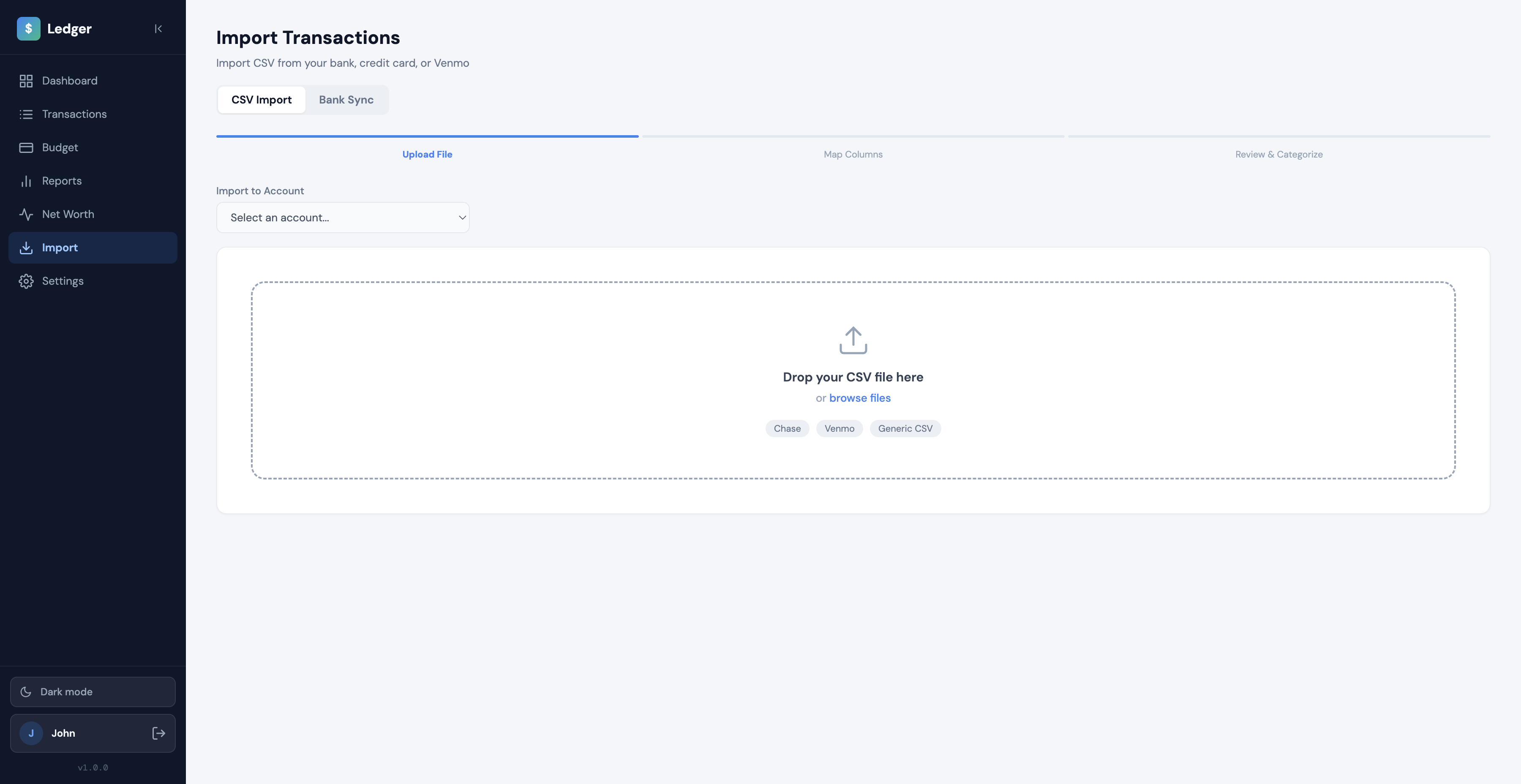 Ledger import screenshot